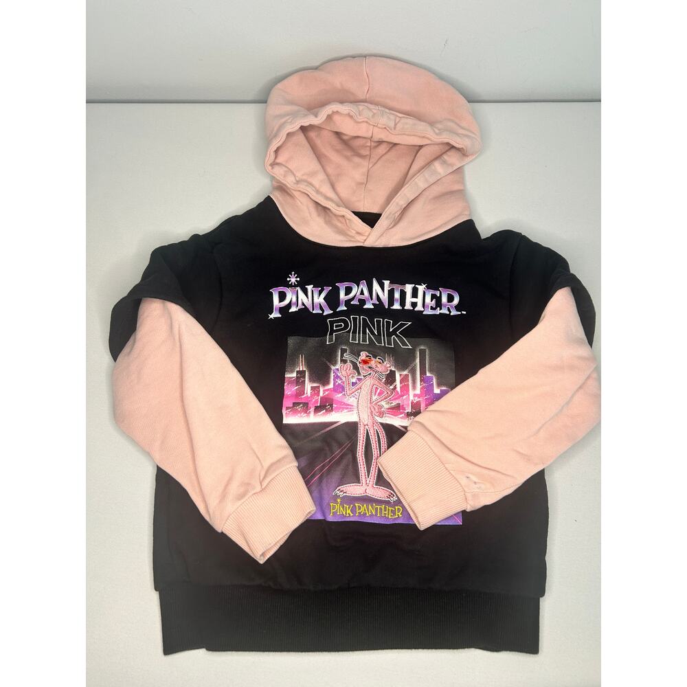 Pink Panther Hoodie Kids Size 6Y 120 Black Pink Graphic Sweatshirt MGM Cartoon